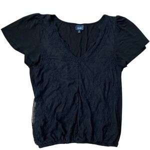 Vtg Y2K Buckle Daytrip Chiffon Embroidered Black Top M Whimsigoth Dark Coquette